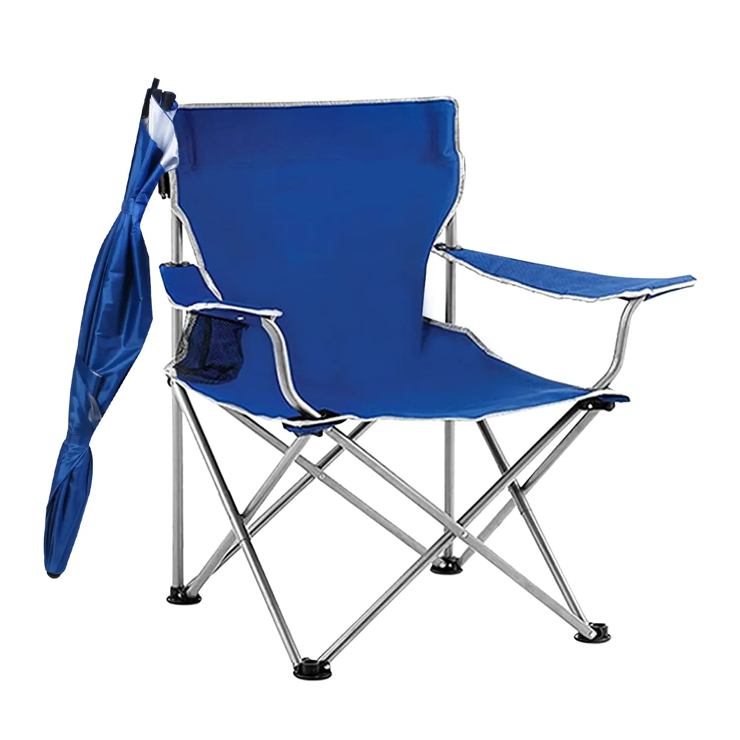 Foldable Beach Chair with Detachable Umbrella Armrest Adjustable Canopy Stool with Cup Holder Carry Bag