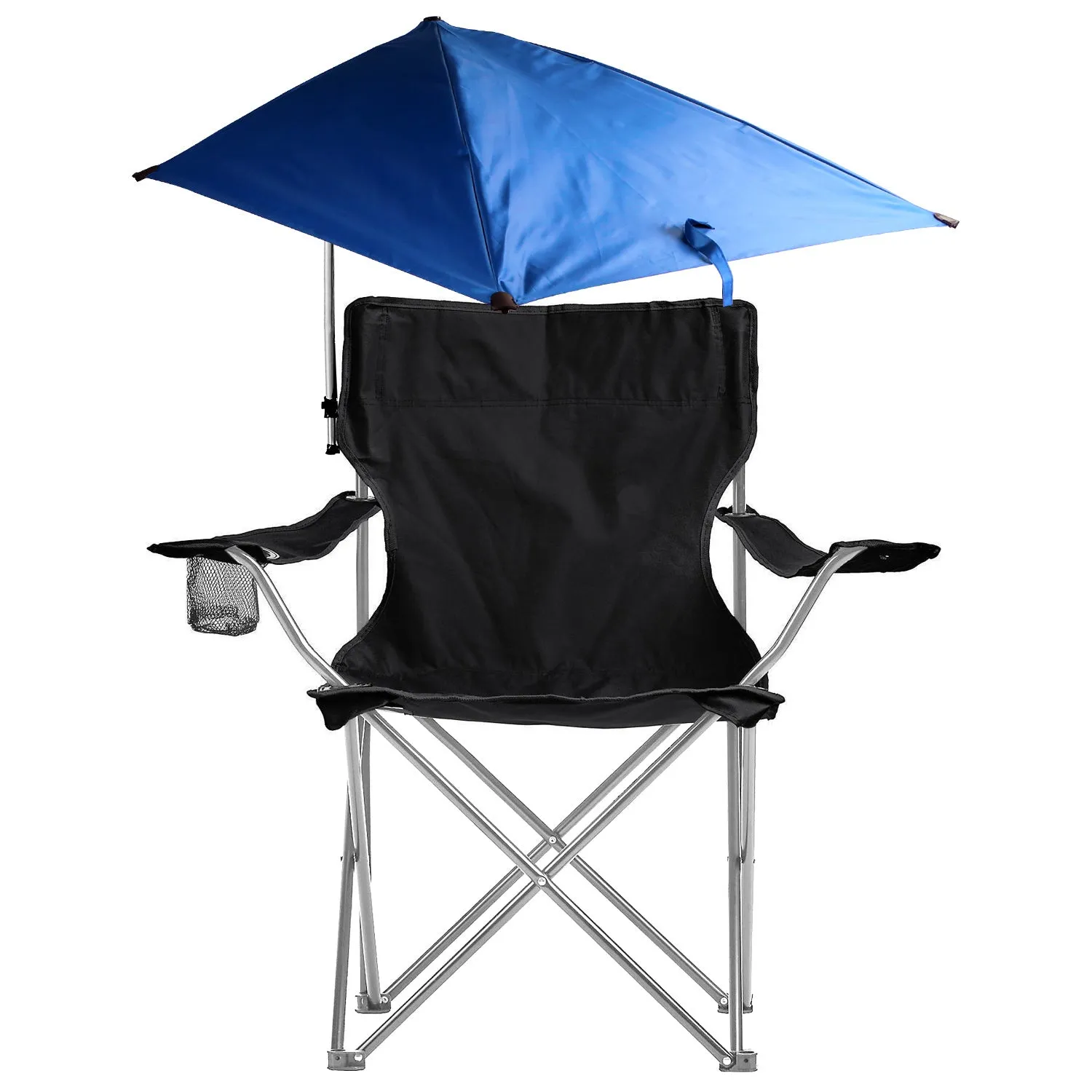 Foldable Beach Chair with Detachable Umbrella Armrest Adjustable Canopy Stool with Cup Holder Carry Bag