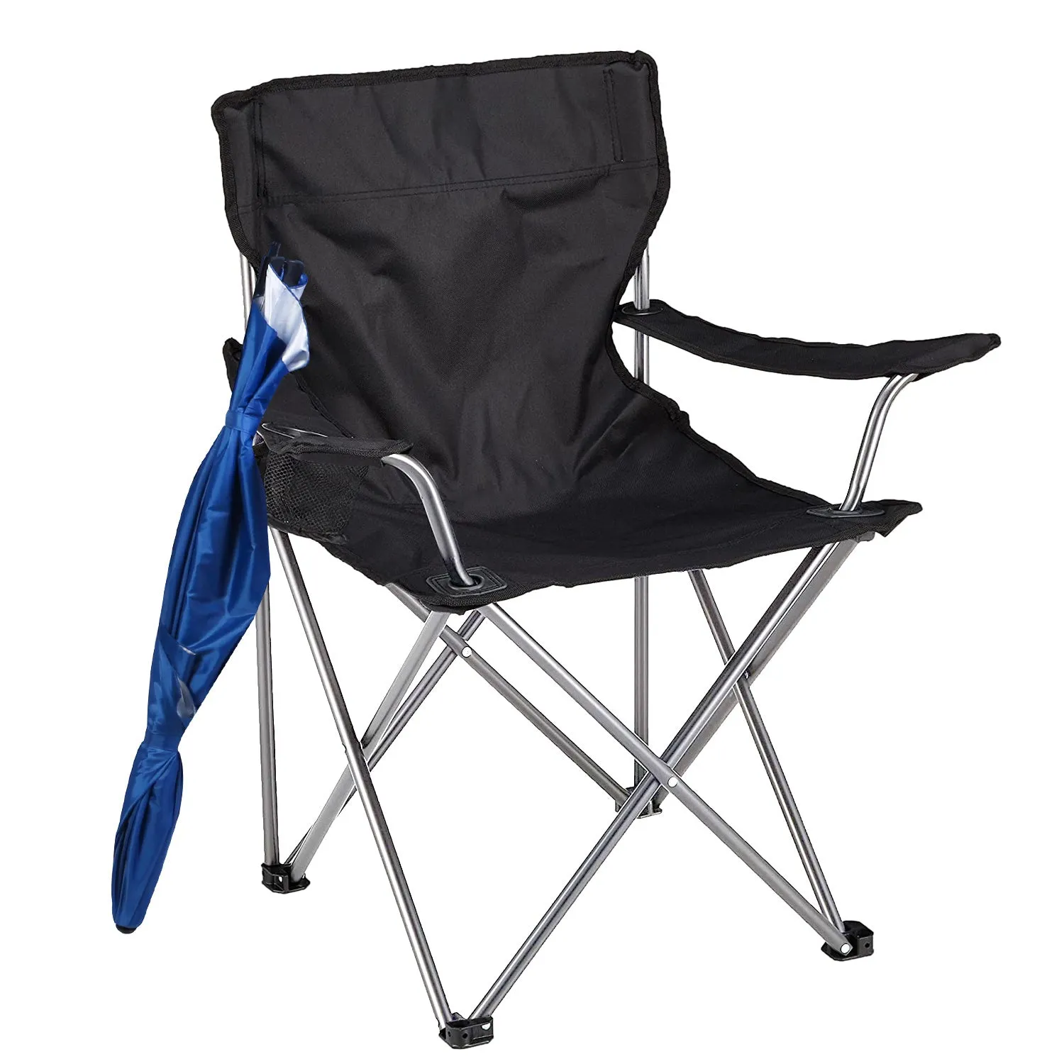 Foldable Beach Chair with Detachable Umbrella Armrest Adjustable Canopy Stool with Cup Holder Carry Bag