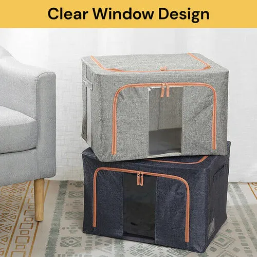 Foldable Linen Storage Box with Clear Windows, 24L