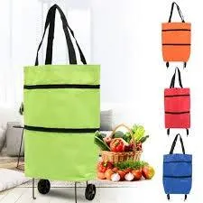 Foldable Shopping Trolley Carry Bag for Vegetables and Grocery Fabric, Metal Lightweight Folding Shopping Trolley/Travel Luggage Bag withWheels (Multicolor)