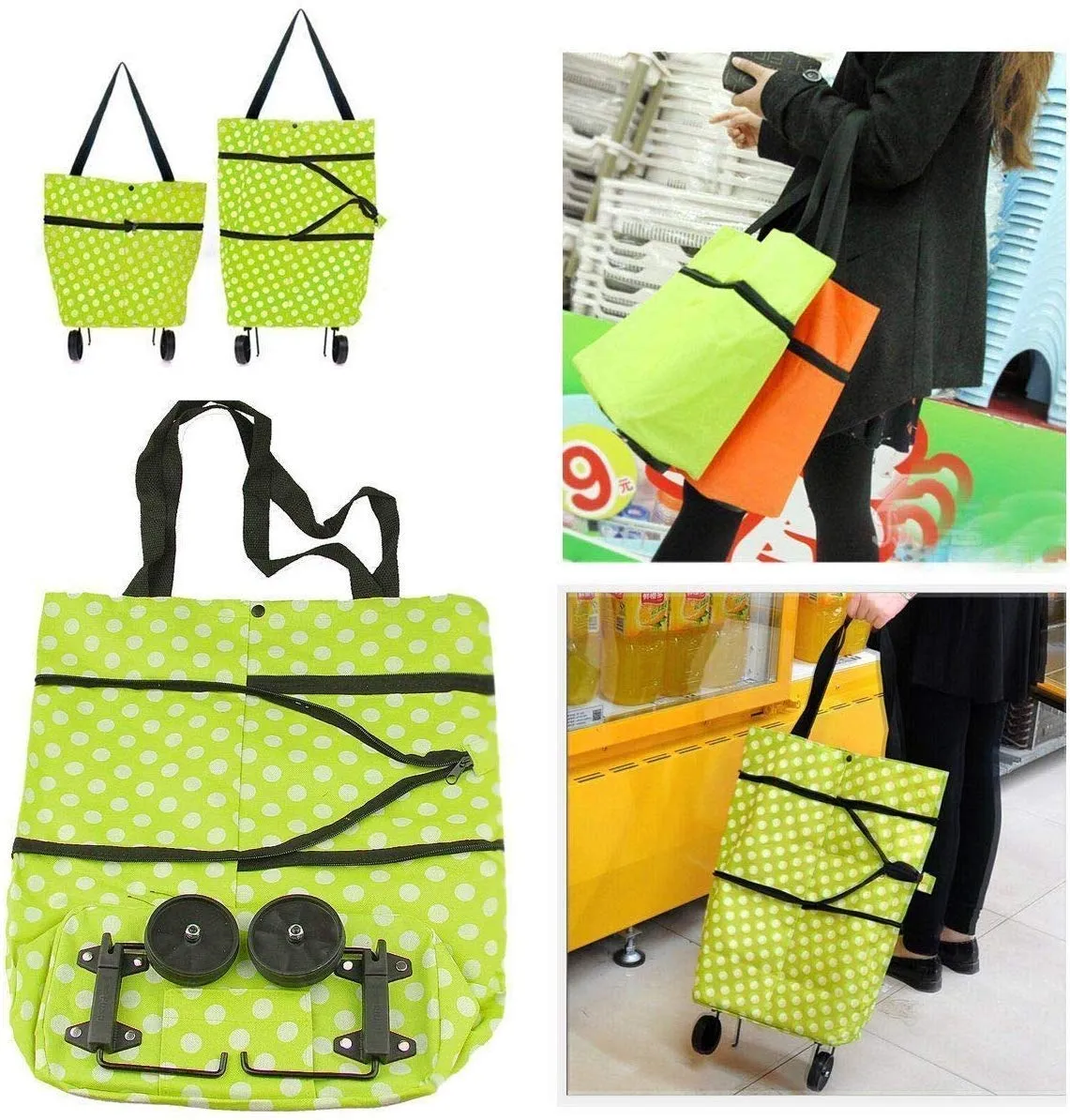 Foldable Shopping Trolley Carry Bag for Vegetables and Grocery Fabric, Metal Lightweight Folding Shopping Trolley/Travel Luggage Bag withWheels (Multicolor)