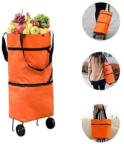 Foldable Shopping Trolley Carry Bag for Vegetables and Grocery Fabric, Metal Lightweight Folding Shopping Trolley/Travel Luggage Bag withWheels (Multicolor)