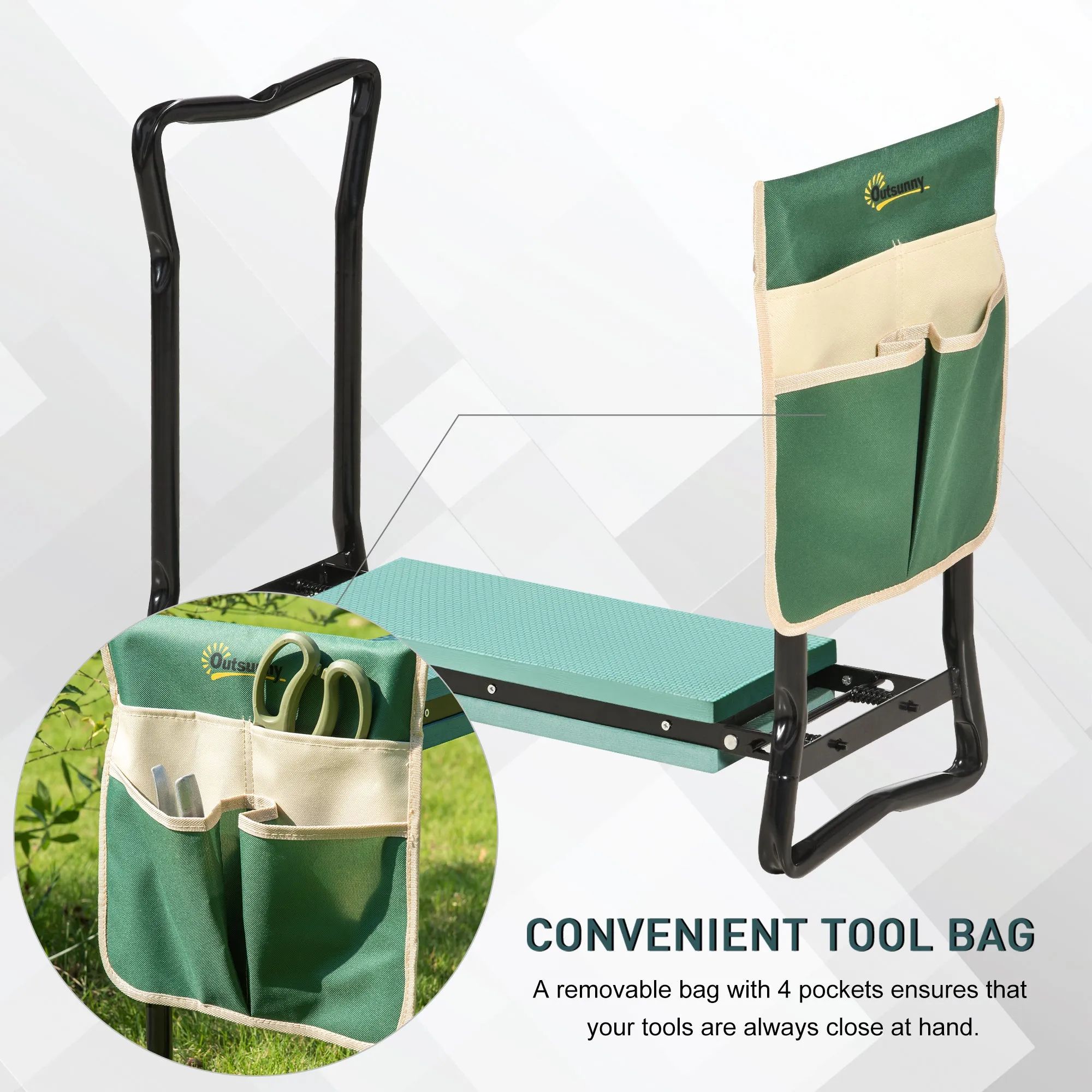 Foldable Steel Frame Garden Kneeler Seat w/ Foam Bag Tool Bag Pouch Outdoor Garden Stable Sturdy Assistance Versatile Use