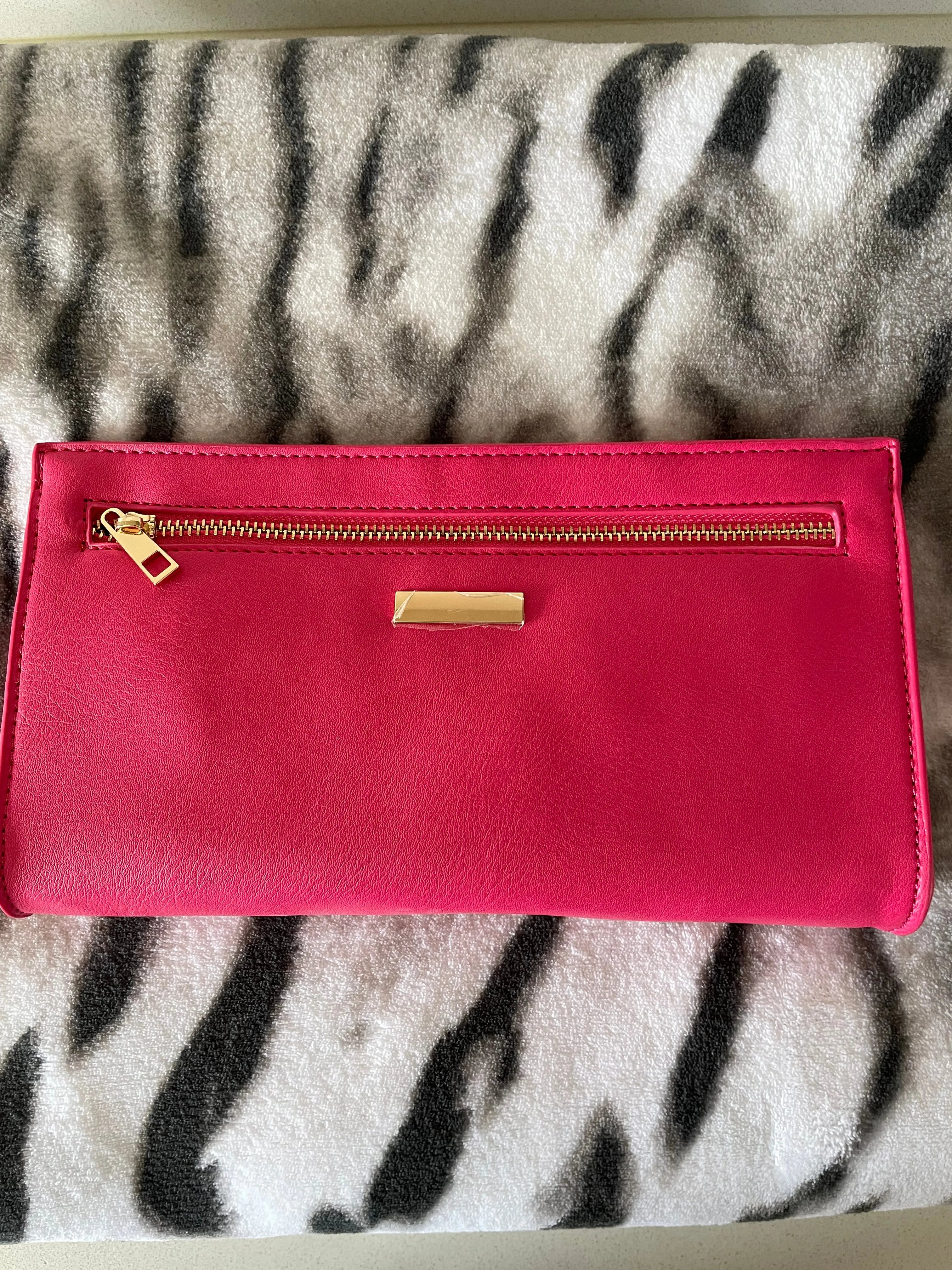 Fuchsia Pink Double Zip Clutch Bag