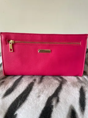 Fuchsia Pink Double Zip Clutch Bag