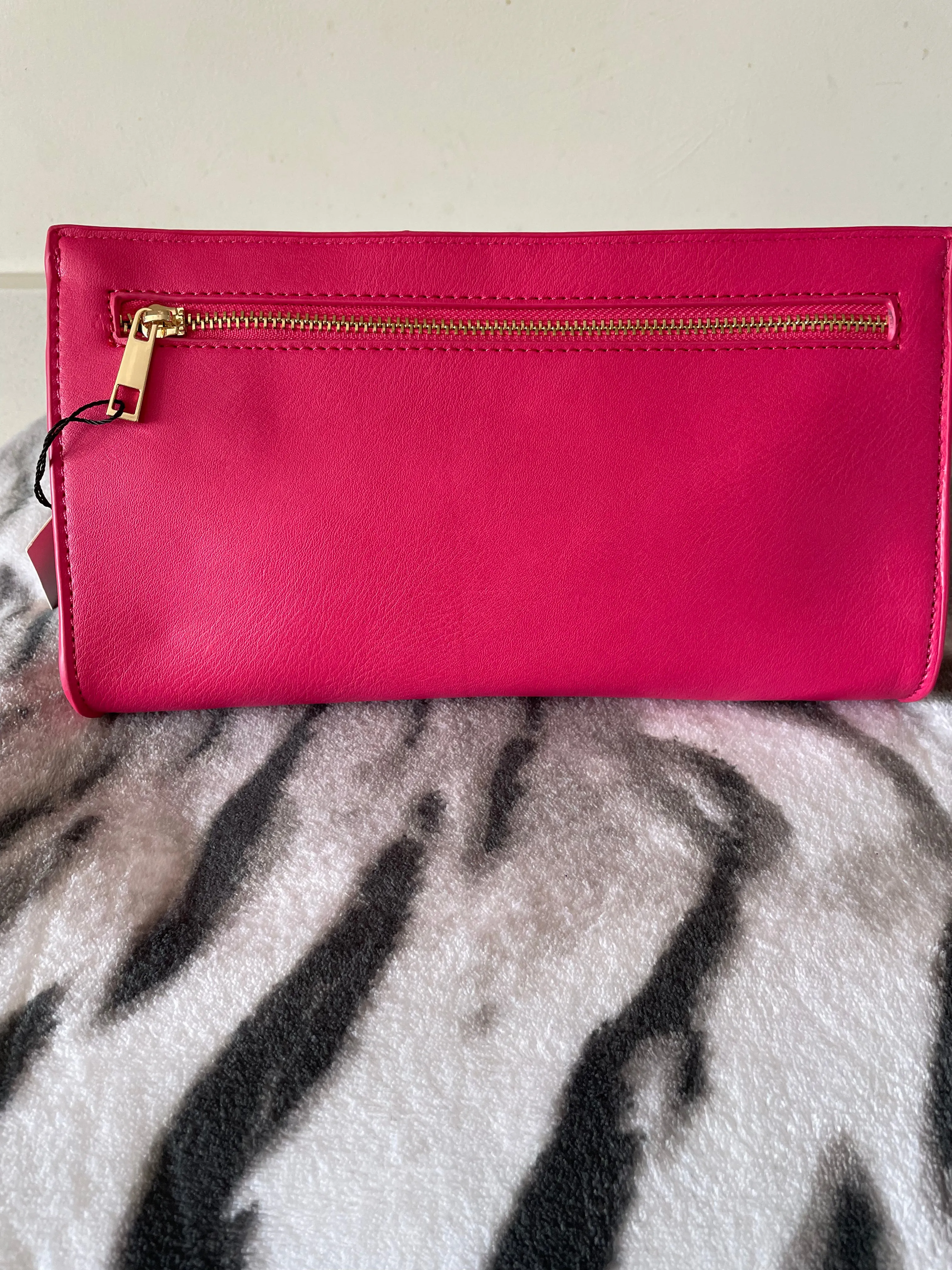 Fuchsia Pink Double Zip Clutch Bag