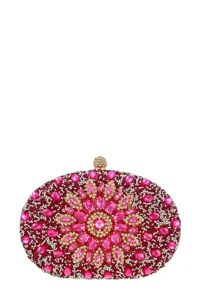 Fuchsia Rhinestones & Crystals Clutch