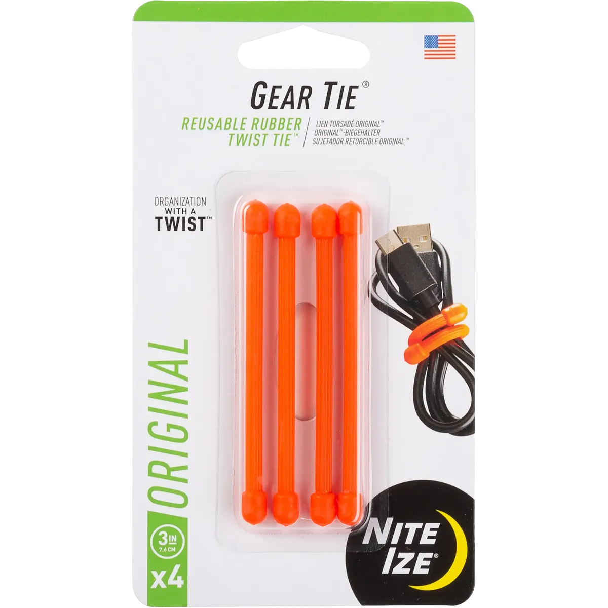 Gear Tie Reusable Rubber Twist Tie 3" - 4 Pack