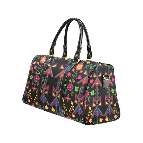 Geometric Floral Spring-Black Waterproof Travel Bag