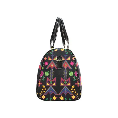 Geometric Floral Spring-Black Waterproof Travel Bag