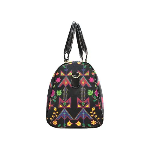 Geometric Floral Spring-Black Waterproof Travel Bag