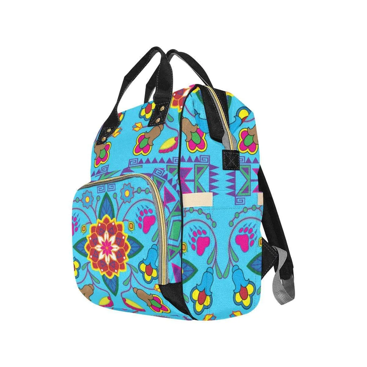 Geometric Floral Winter-Sky Blue Multi-Function Diaper Backpack