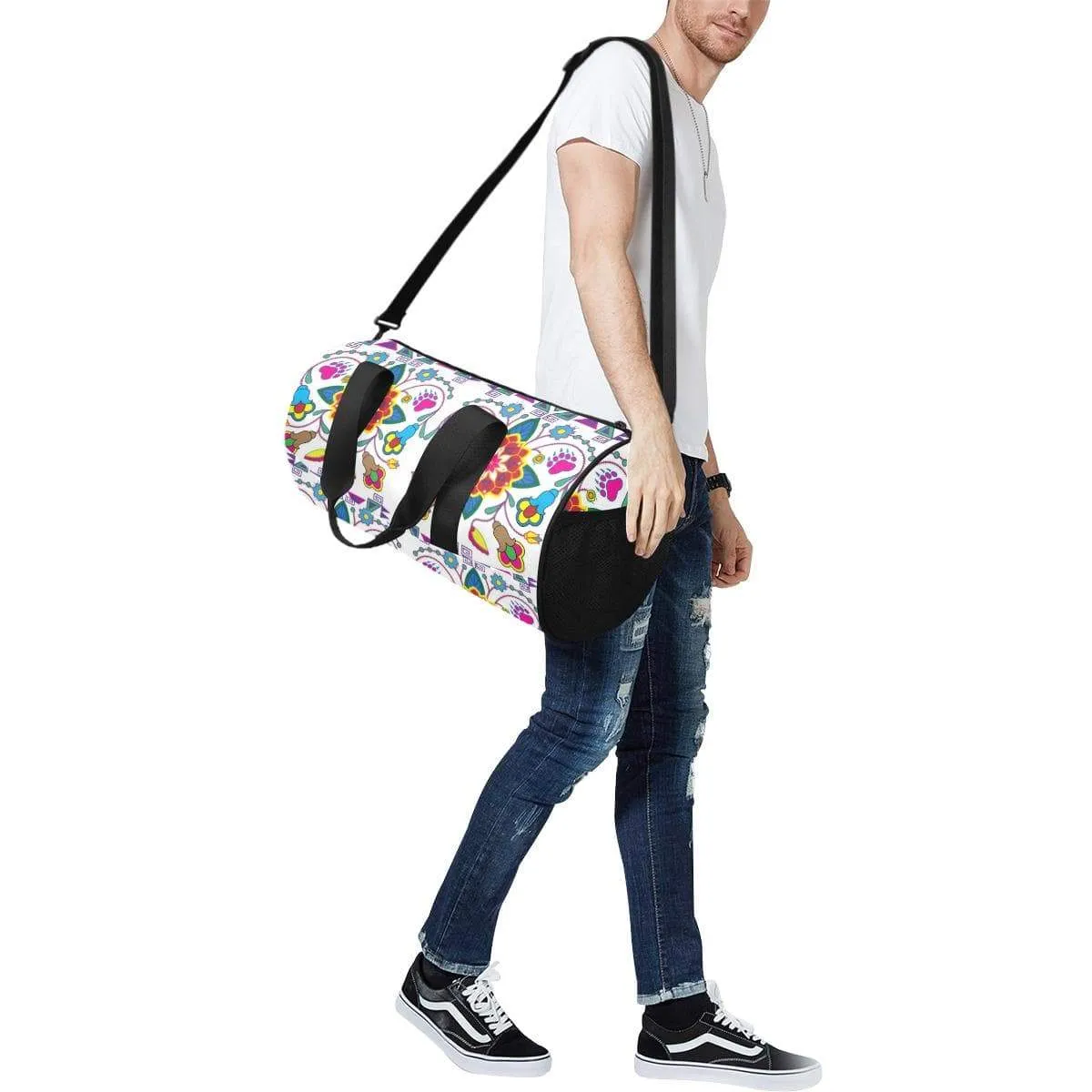 Geometric Floral Winter - White Duffle Bag