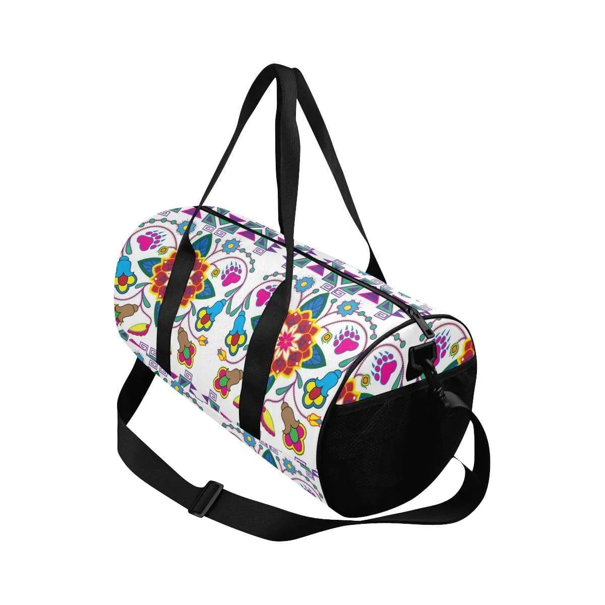 Geometric Floral Winter - White Duffle Bag