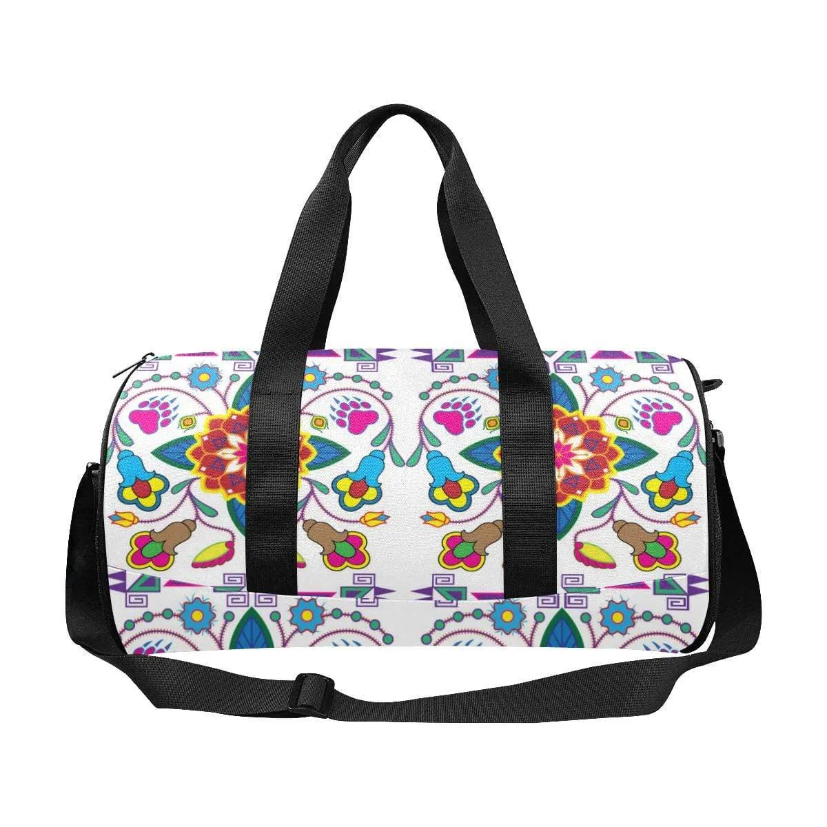 Geometric Floral Winter - White Duffle Bag