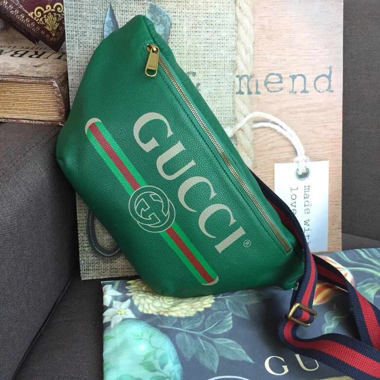 gg Print Waist Belt Bag Green For Women And Men 15in/39cm gg 530412