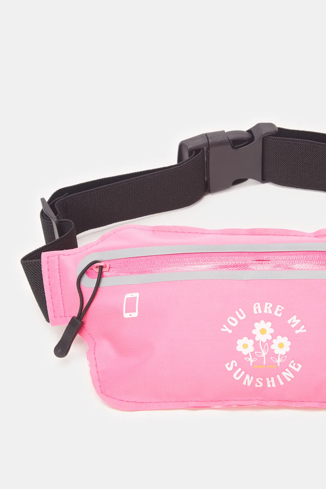 Girls Pink And Black Printed Waist Bag