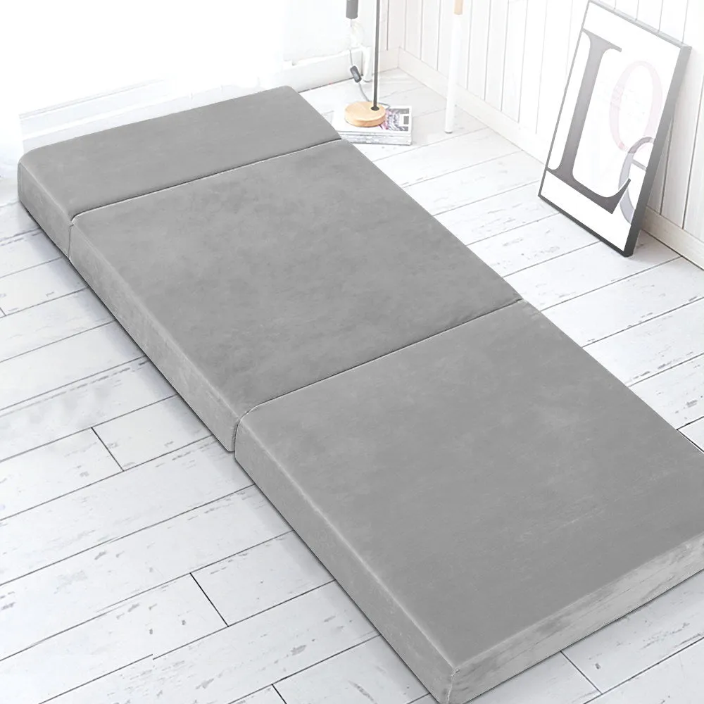 Giselle Bedding Folding Foam Mattress Portable Sofa Bed Lounge Chair Velvet Light Grey