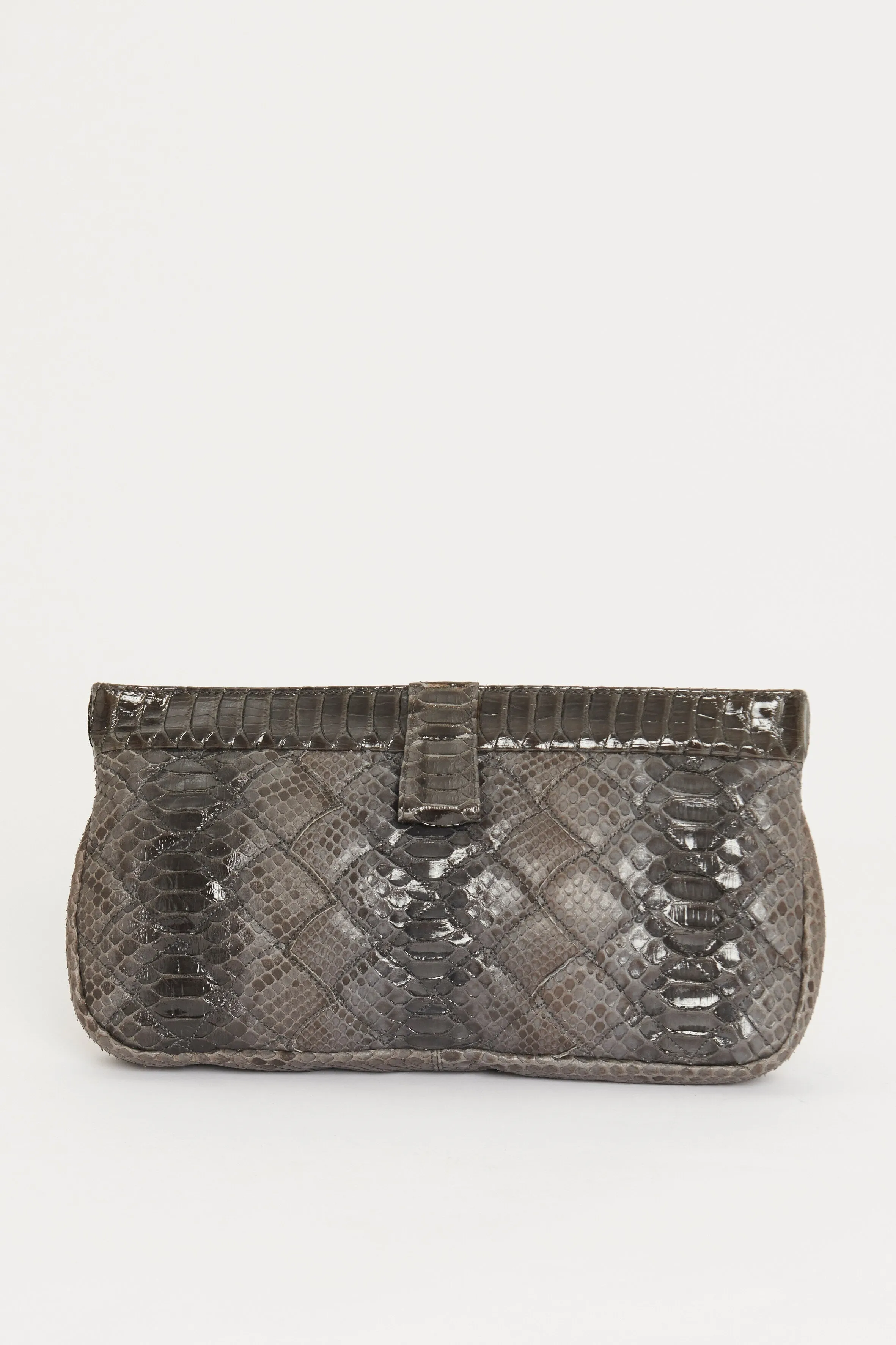 Grey Snake Effect Leather Preowned Clutch Bag