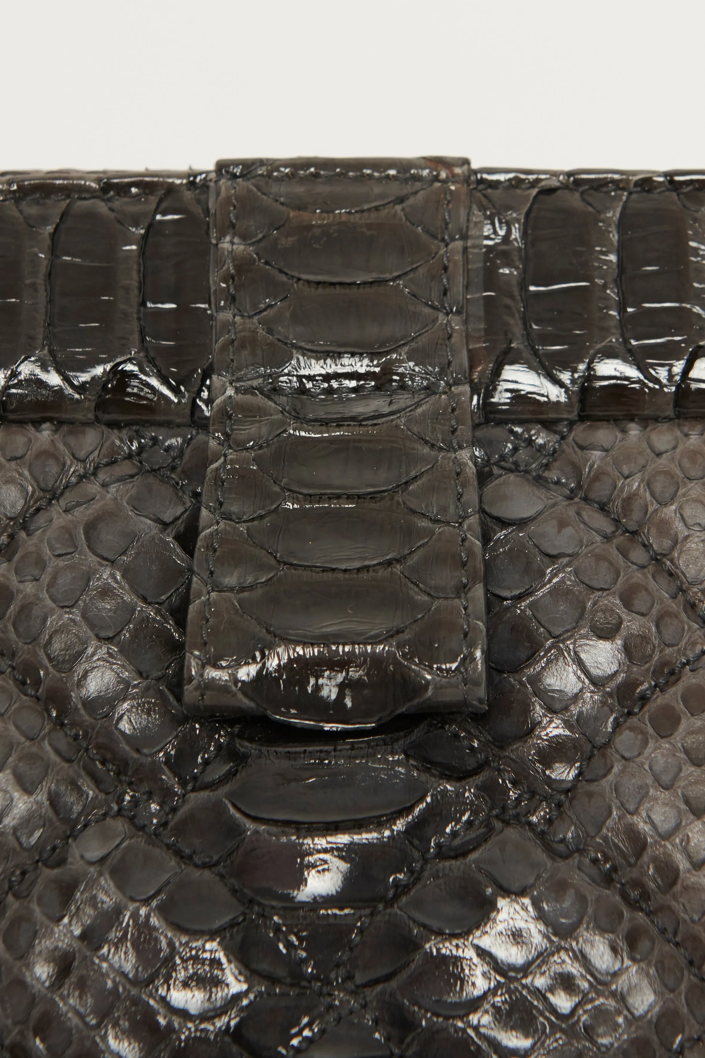 Grey Snake Effect Leather Preowned Clutch Bag