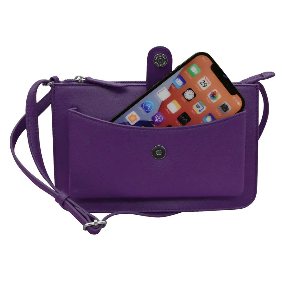 Handbag Front Pocket Phone Bag Purple Leather RFID Blocking 6046