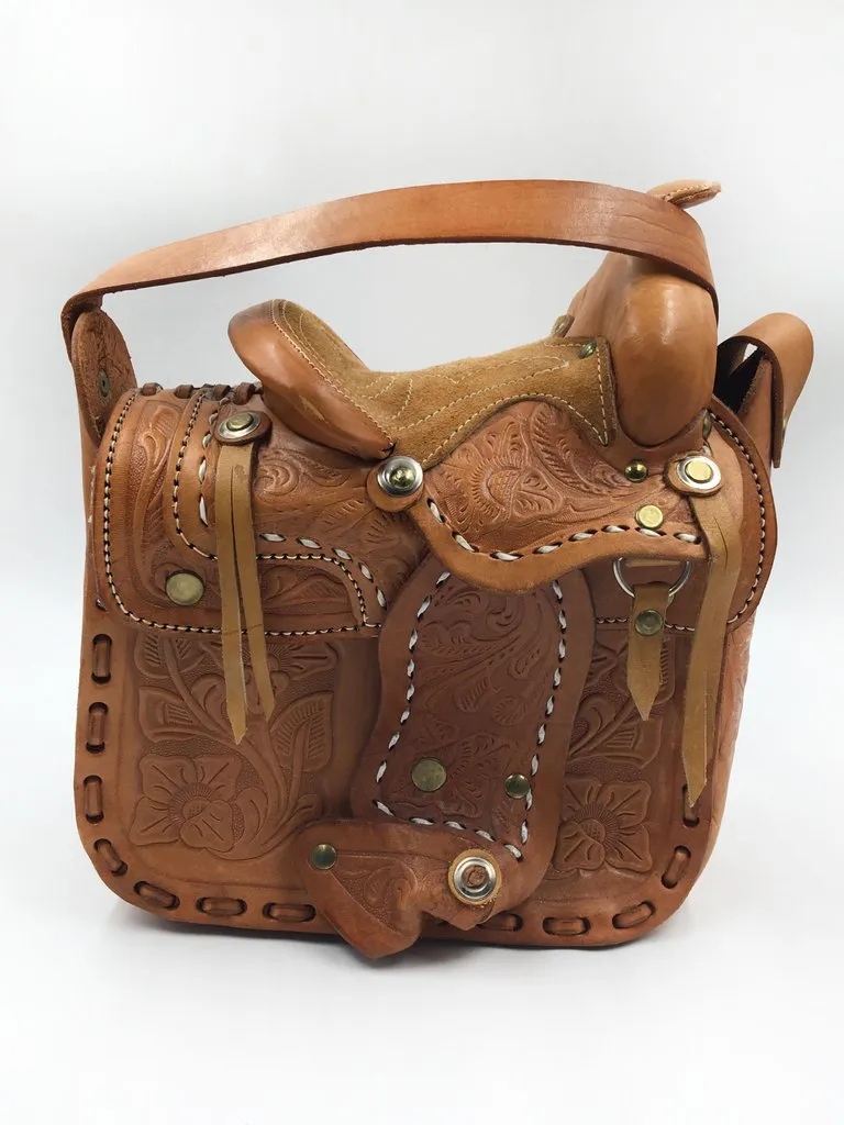 Handmade, Hand Tooled Mexican Leather and Sheepskin Saddle Shoulder Bag