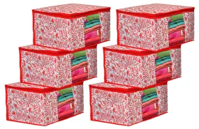 Heart Home Floral Printed Non-Woven Saree Cover, Clothes Organiser, Storage Bag For Wardrobe With Tranasparent Window- Pack of 6 (Pink)-HS43HEARTH26112