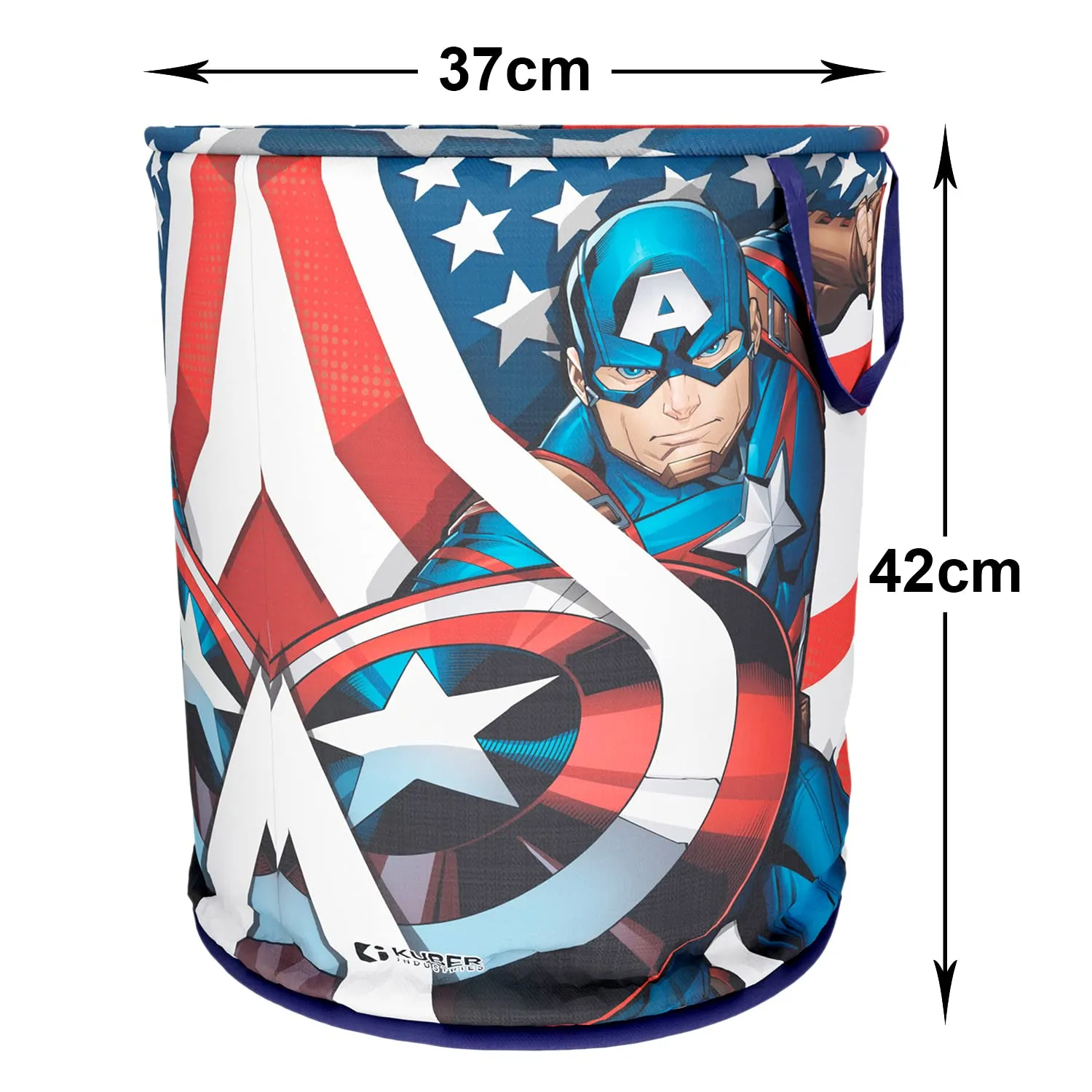 Heart Home Marvel Captain America Print Round Laundry Basket|Polyester Clothes Hamper|Waterproof & Foldable Round Laundry Bag with Handle,45 Ltr.Pack of 2 (Blue)