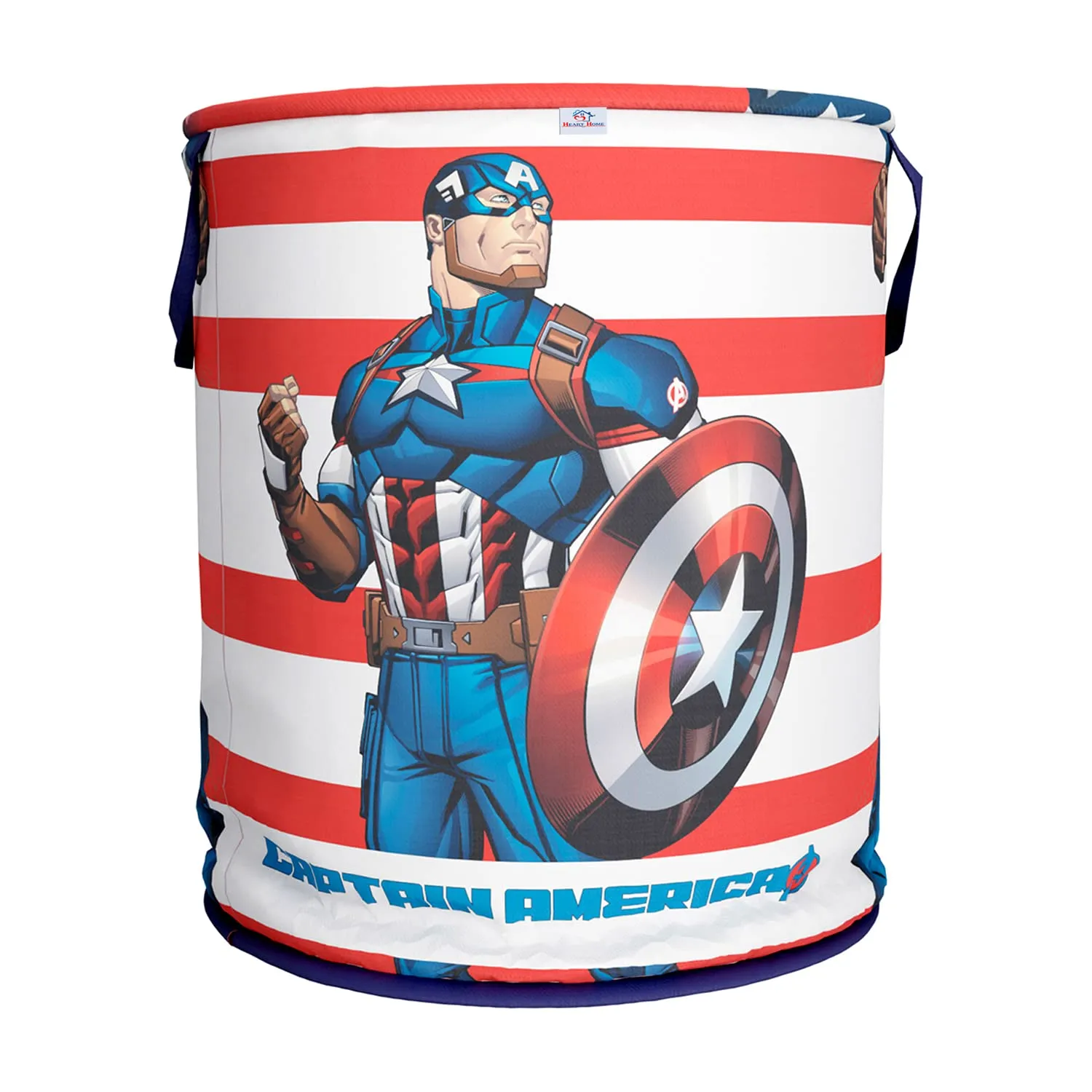 Heart Home Marvel Captain America Print Round Laundry Basket|Polyester Clothes Hamper|Waterproof & Foldable Round Laundry Bag with Handle,45 Ltr.Pack of 2 (Blue)