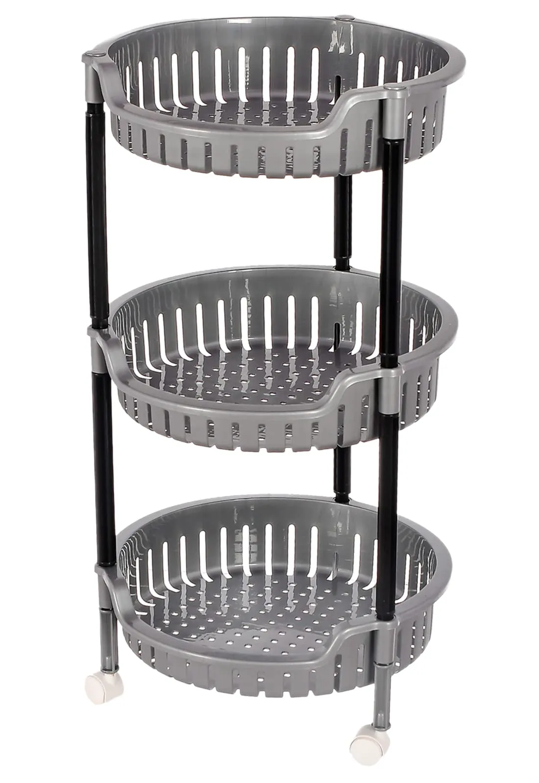 Heart Home Multiuses 3 Tier Round Plastic Storage Cart Organizer for Kitchen Laundry Room Bathroom Office With Wheels (Grey) -46HH0558