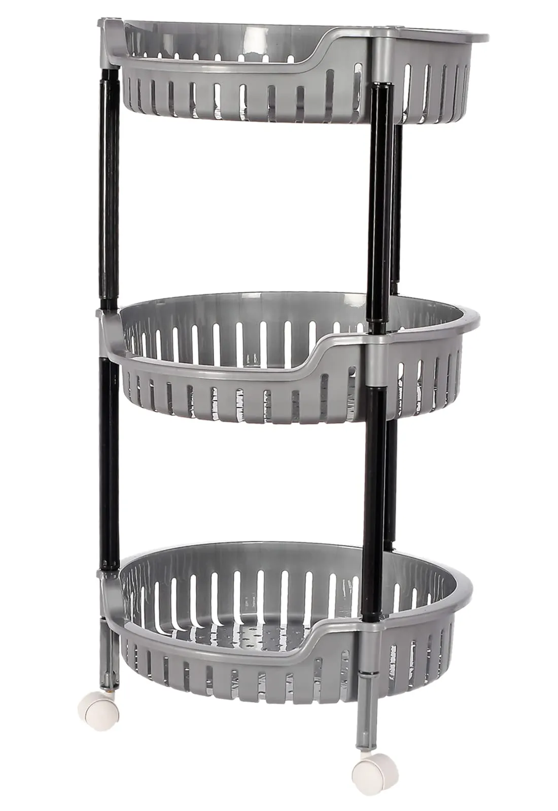 Heart Home Multiuses 3 Tier Round Plastic Storage Cart Organizer for Kitchen Laundry Room Bathroom Office With Wheels (Grey) -46HH0558