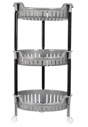 Heart Home Multiuses 3 Tier Round Plastic Storage Cart Organizer for Kitchen Laundry Room Bathroom Office With Wheels (Grey) -46HH0558