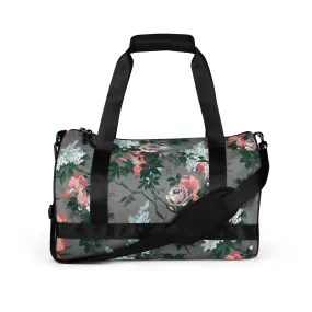 Hillary Overnighter Carry On Workout Duffle Bag in Grey Bella Roses | Pinup Couture Relaxed