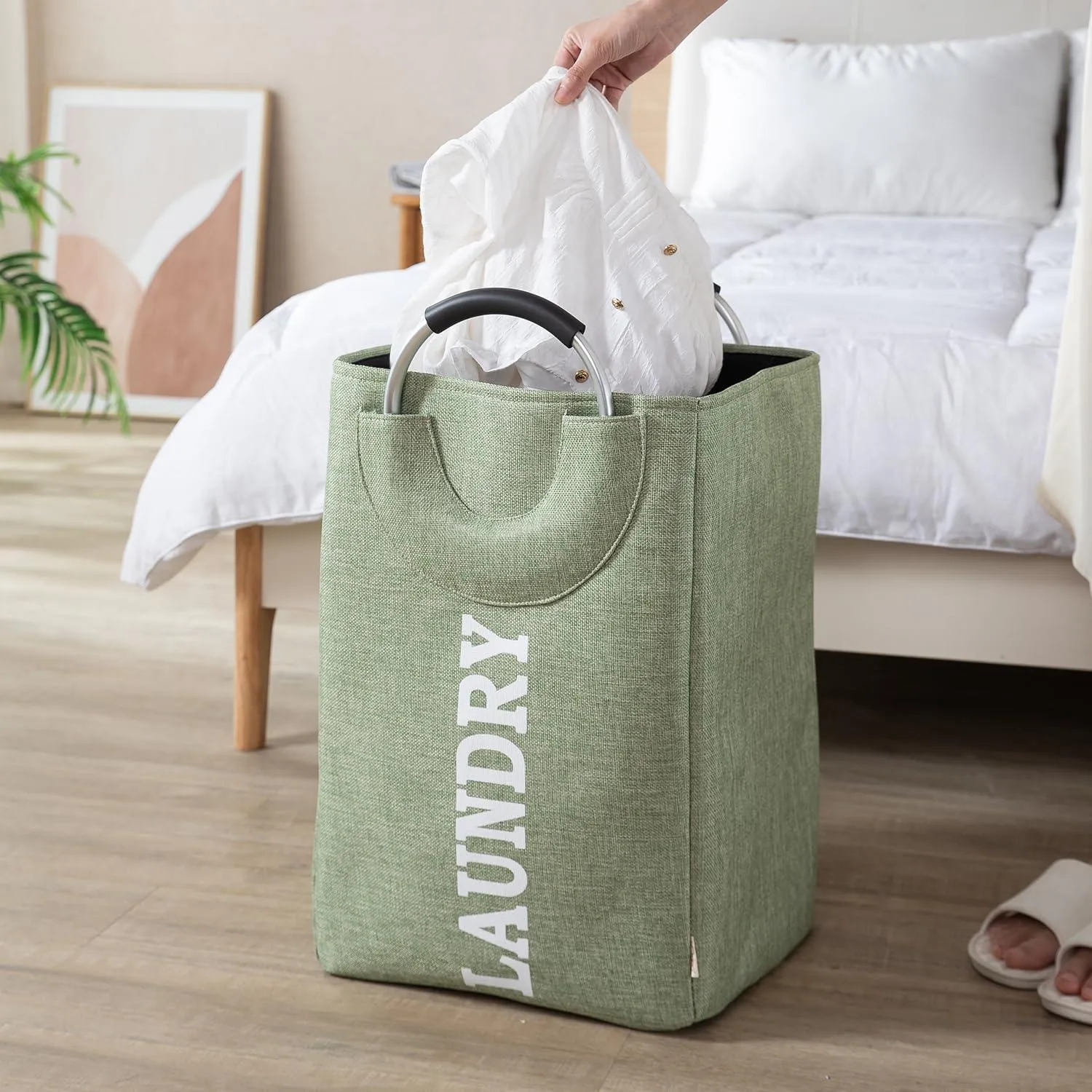 HOKIPO Foldable Laundry Bag with Handles, 40L - Green