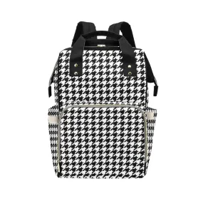 Houndstooth Diaper Bag Backpack, Black White Baby Boy Girl Waterproof Insulated Pockets Stylish Mom Dad Designer Men Women Multipurpose