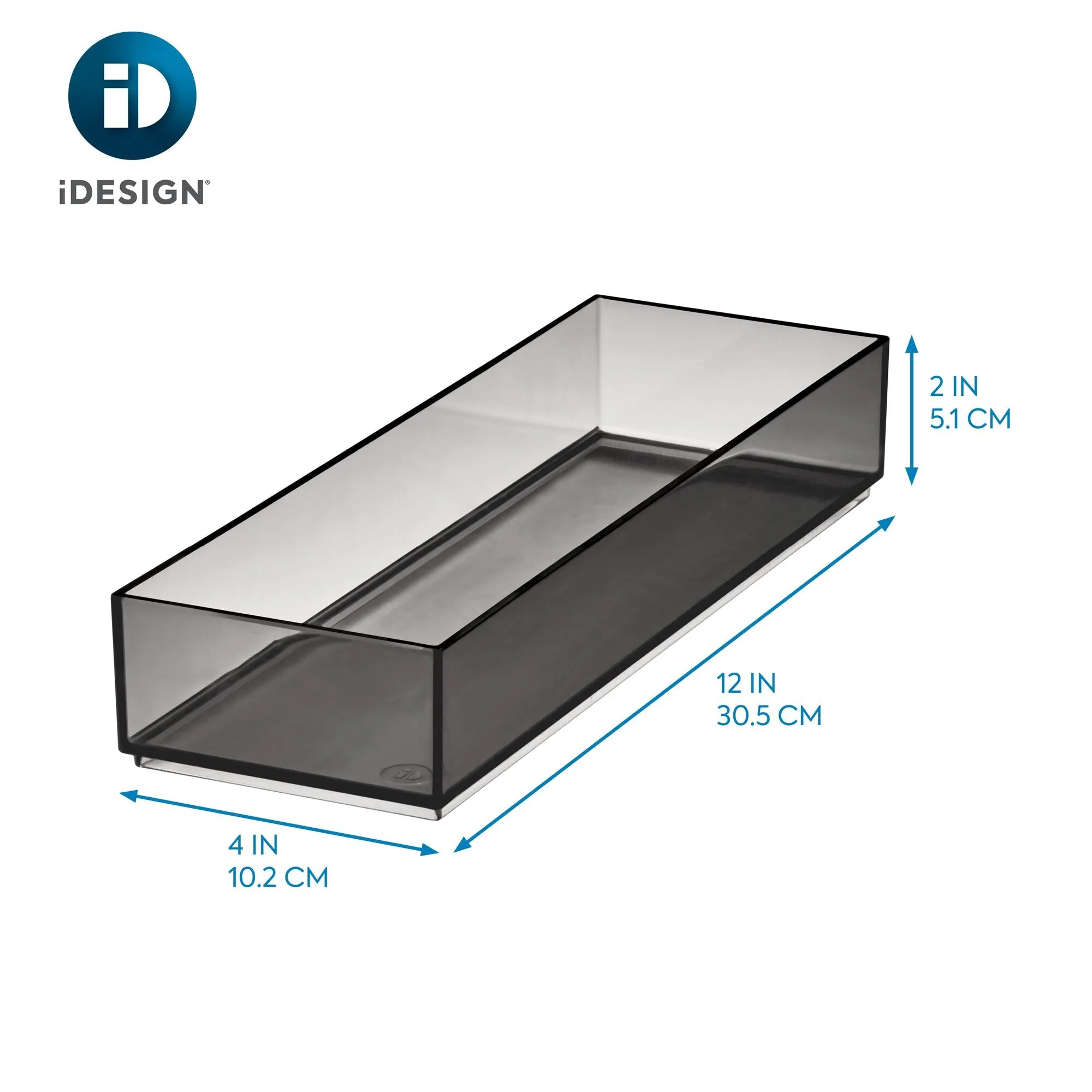 iDesign Cosmetic Drawer Organizer, 4" x 12" x 2", Smoke/Matte Black