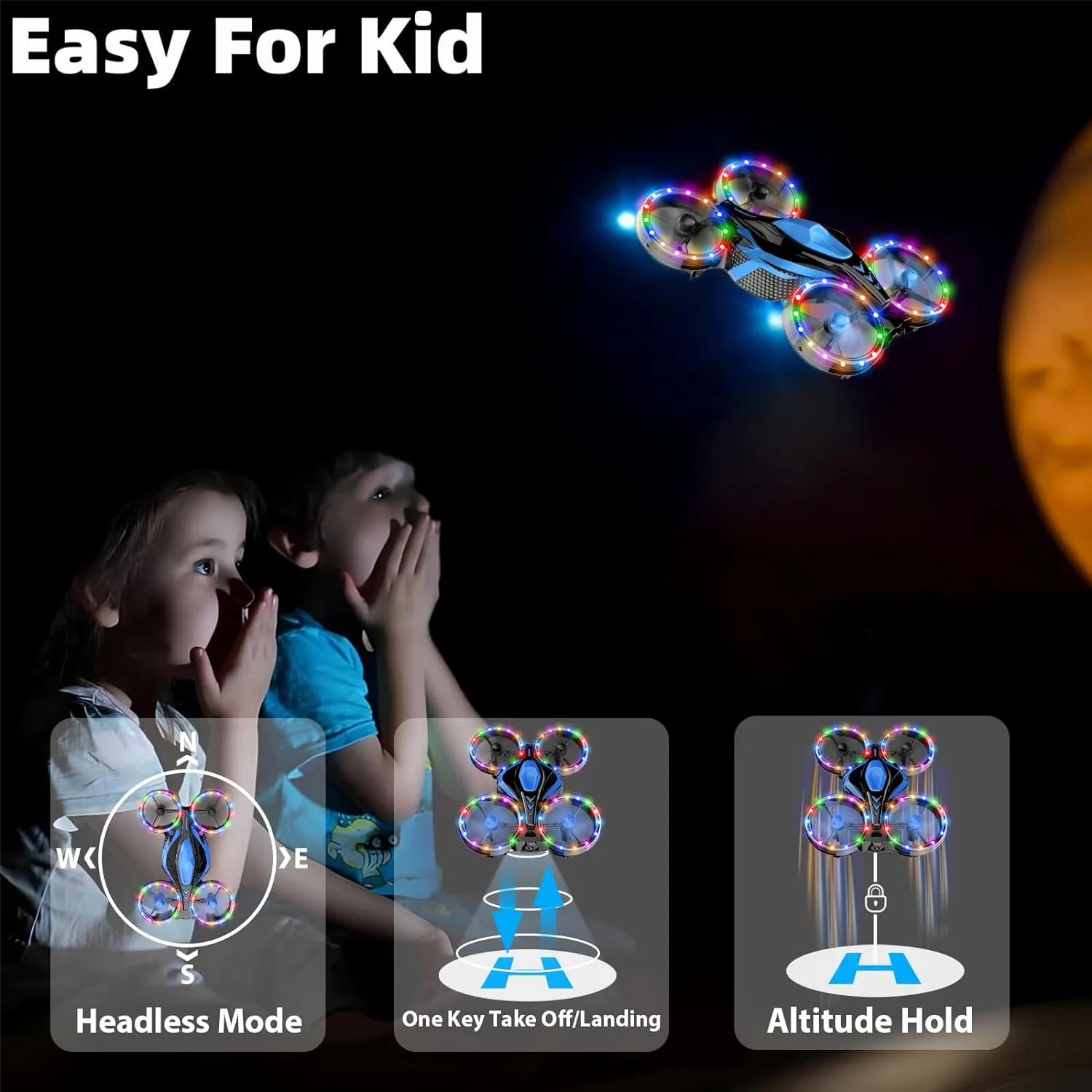 ITEM# 0204   Drones - Toys for Boys And Girls Dual Mode for Land and Fly Match LED Flash Lights wheels with 12 Scene Modes (Watch Video)