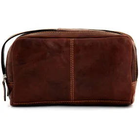 Jack Georges Voyager Leather Zip Toiletry Bag Brown