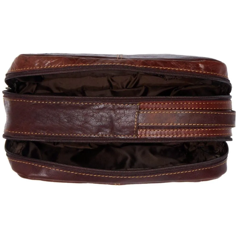 Jack Georges Voyager Leather Zip Toiletry Bag Brown