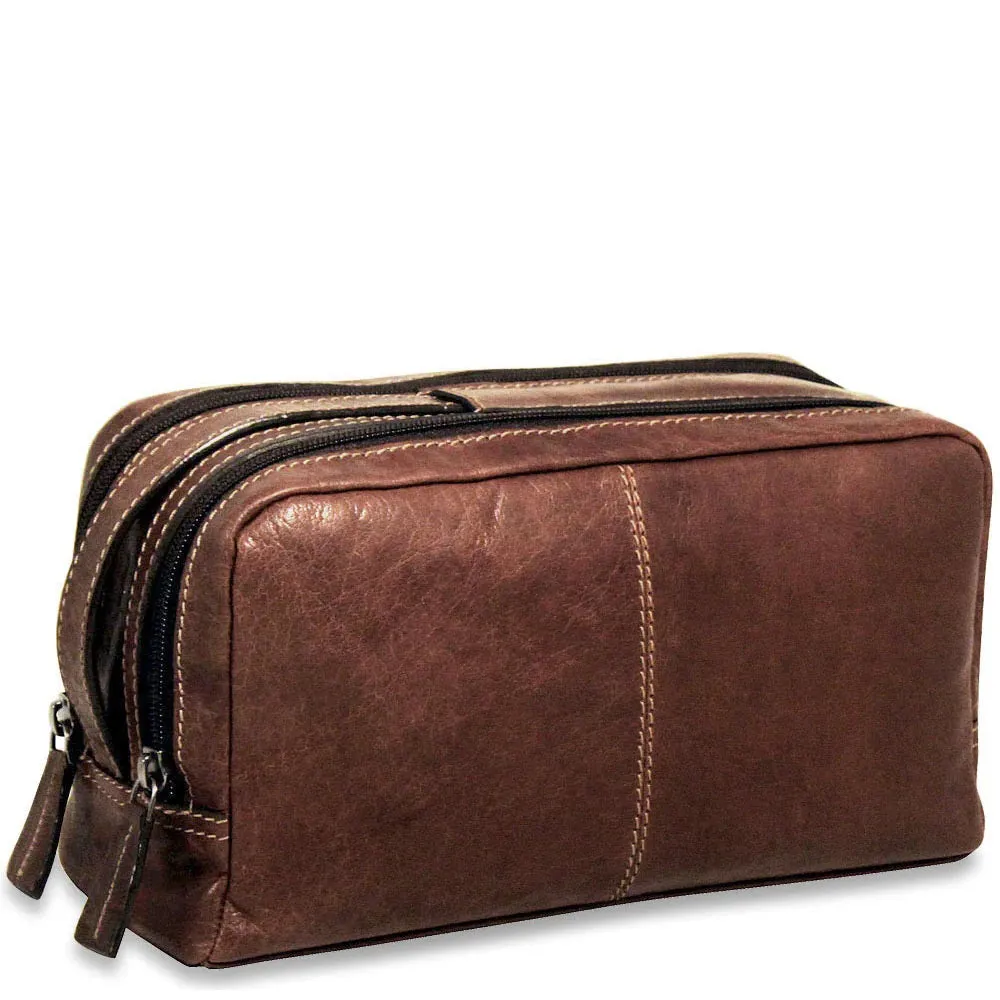 Jack Georges Voyager Leather Zip Toiletry Bag Brown