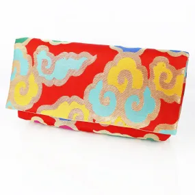 Japanese Kimono Envelope Clutch with Clouds on Red | Upcycled from vintage Japanese Obi