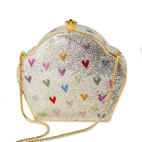 Judith Leiber Crystal Clutch with Rainbow Hearts