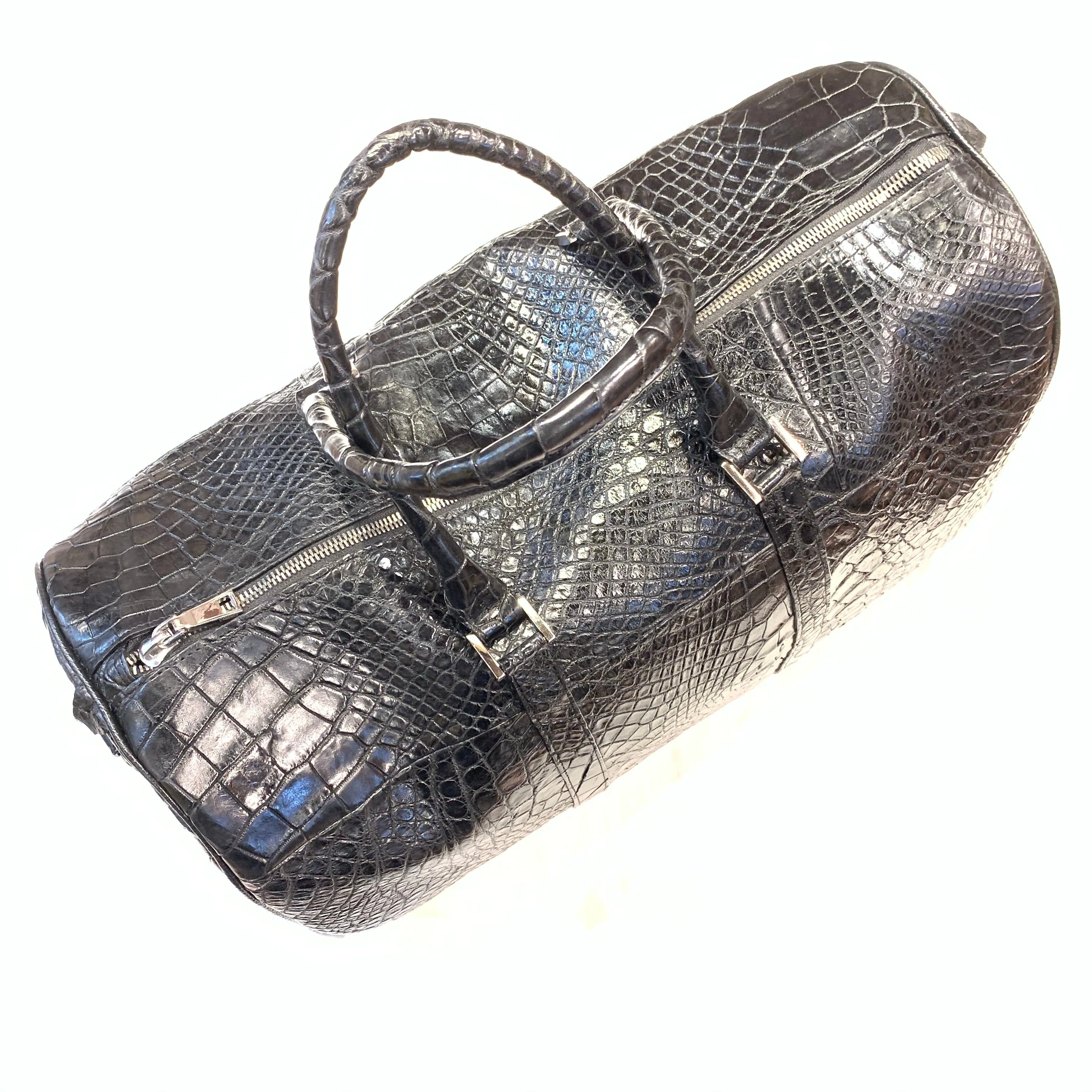 Kashani Black Full Alligator Body Duffle Bag