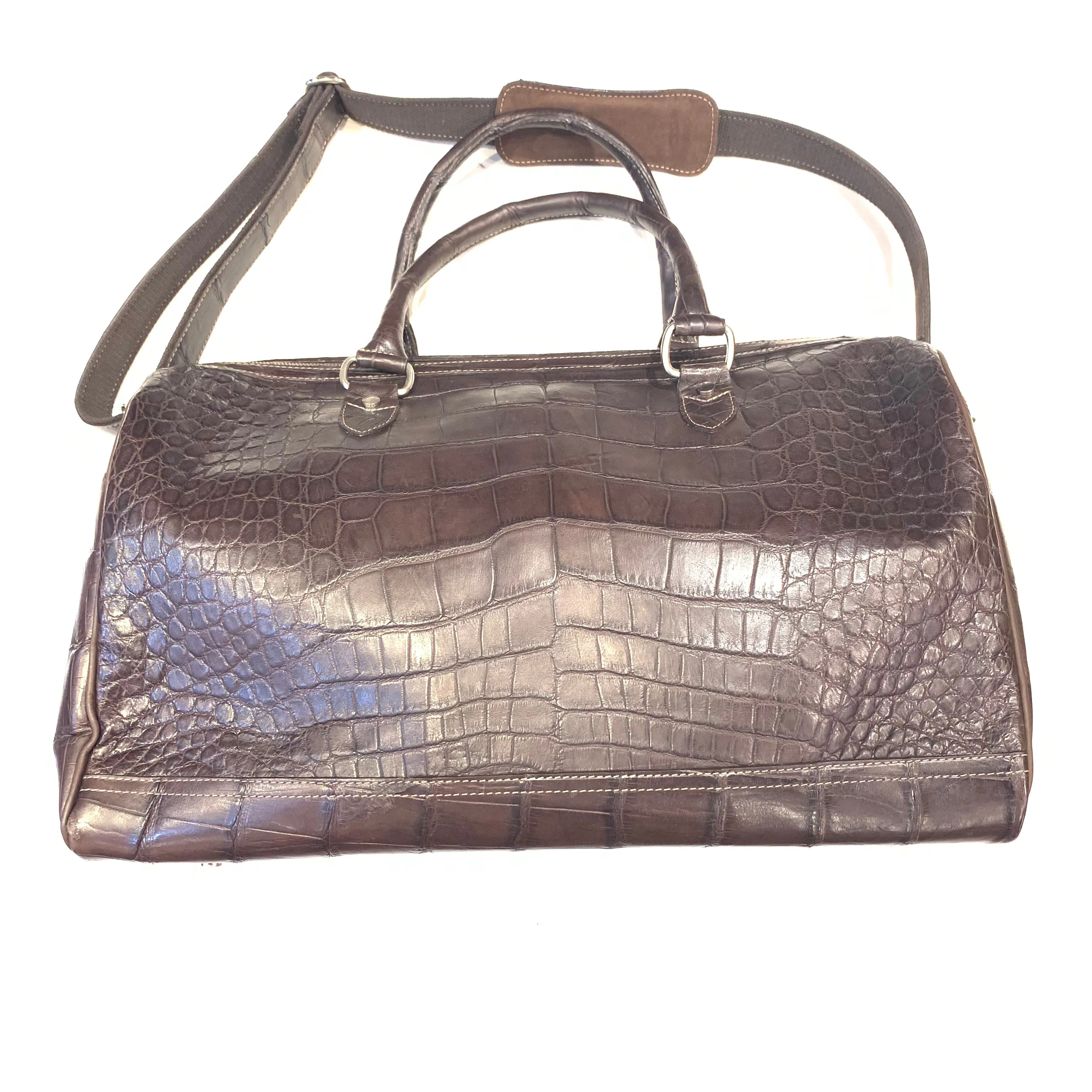 Kashani Chocolate Brown Full Skin Alligator Body Duffle Bag