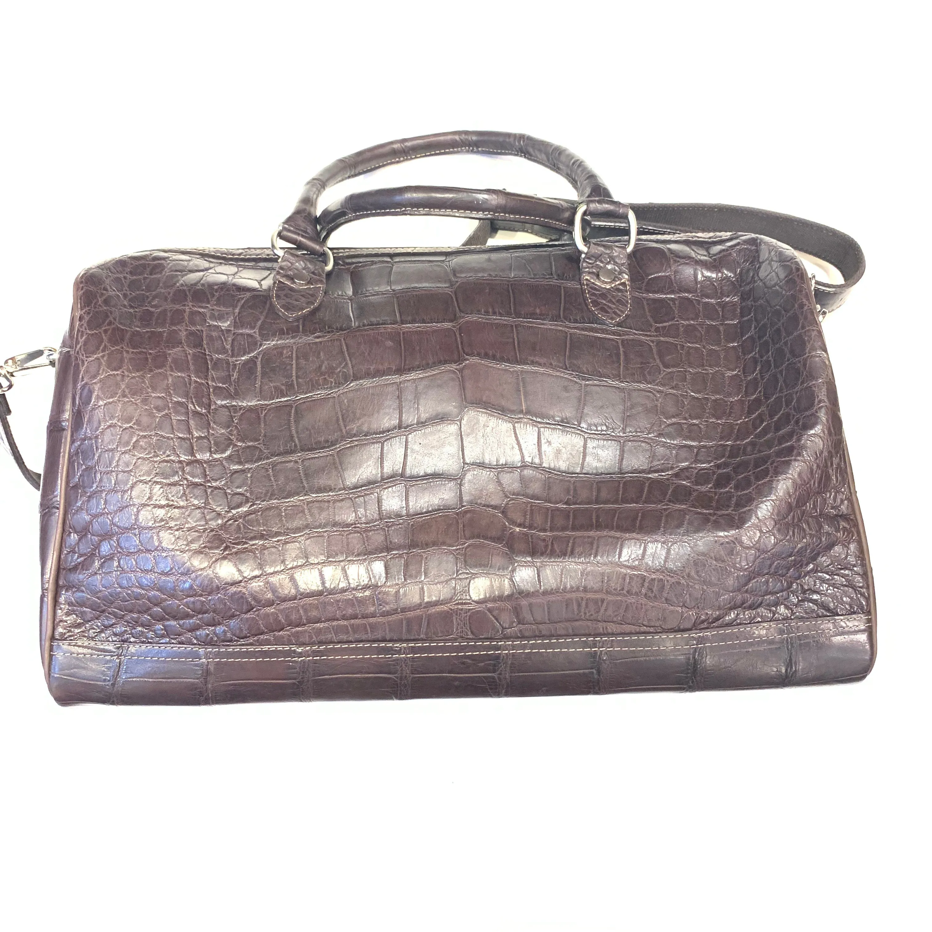 Kashani Chocolate Brown Full Skin Alligator Body Duffle Bag