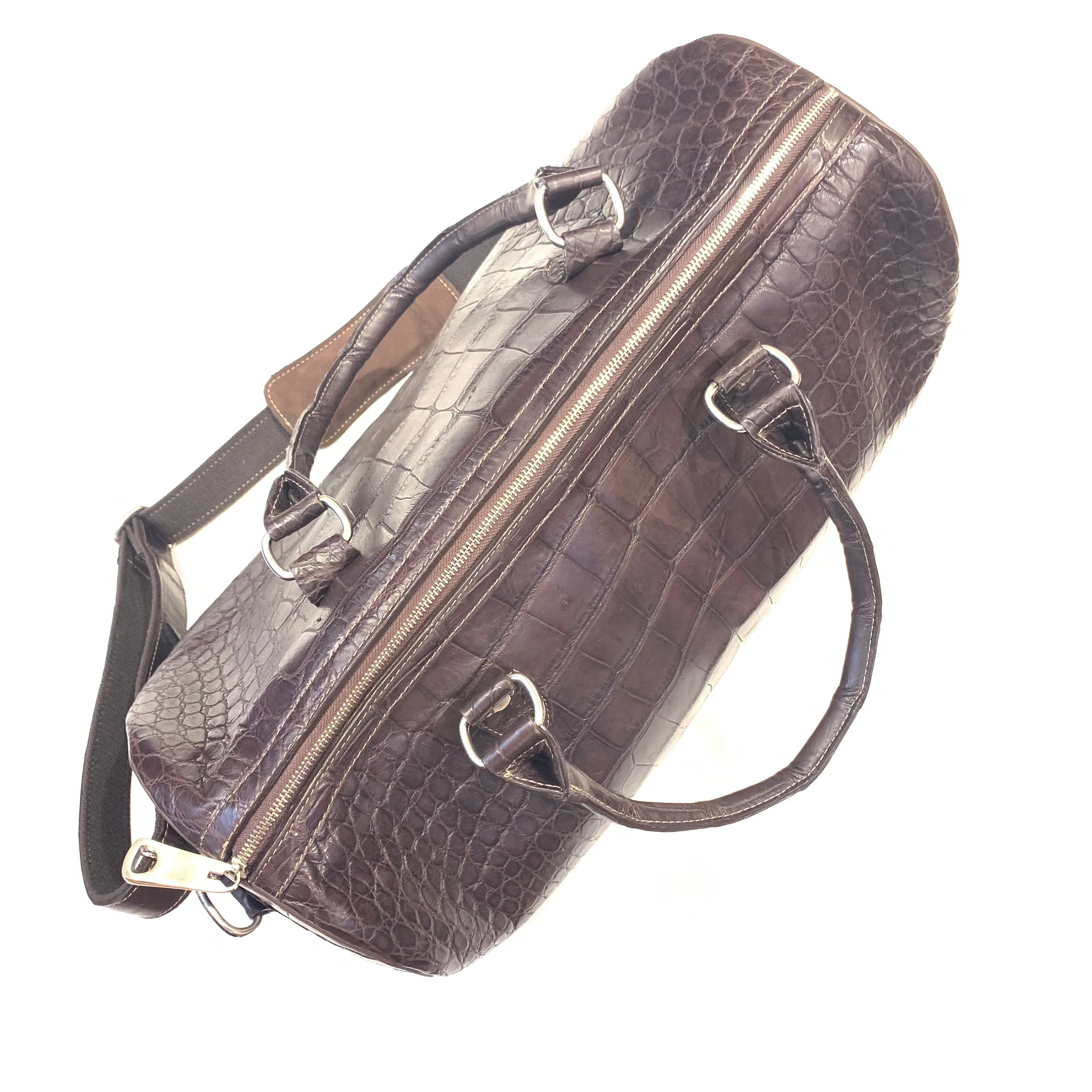 Kashani Chocolate Brown Full Skin Alligator Body Duffle Bag