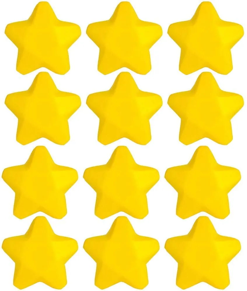 Kicko 2.5 Inch Star - 12 Pack Yellow Squeeze Toy - Parties, Hand therapy, Anxiety