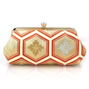 Kikko Hexagon Clutch Purse in Gold and Peach| Upcycled from vintage Japanese Obi