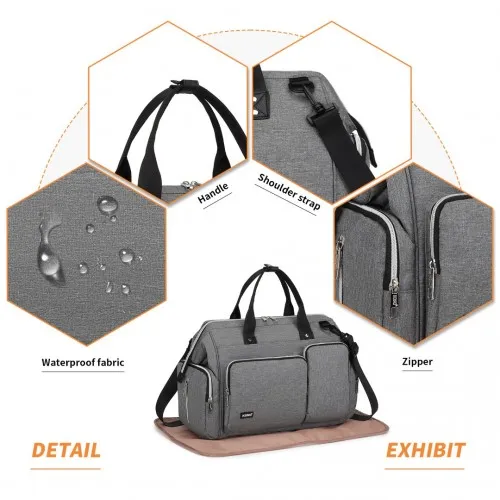 Kono Multi-Compartment Maternity Bag - Grey | Stylish & Functional Baby Changing Bag